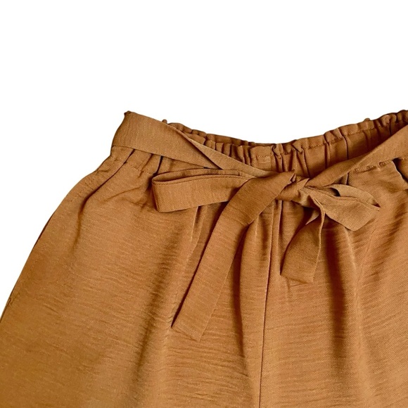 Mango Mustard Brown High Rise Tie Waist Wide Leg Crop Pants Medium - Picture 5 of 13